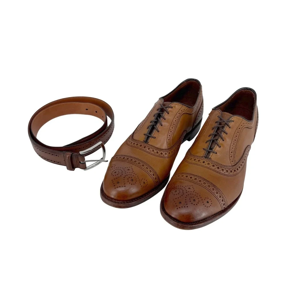 Allen Edmonds Strand Size 11 3E Wide Brown Leather Brogue Oxford Matching Belt